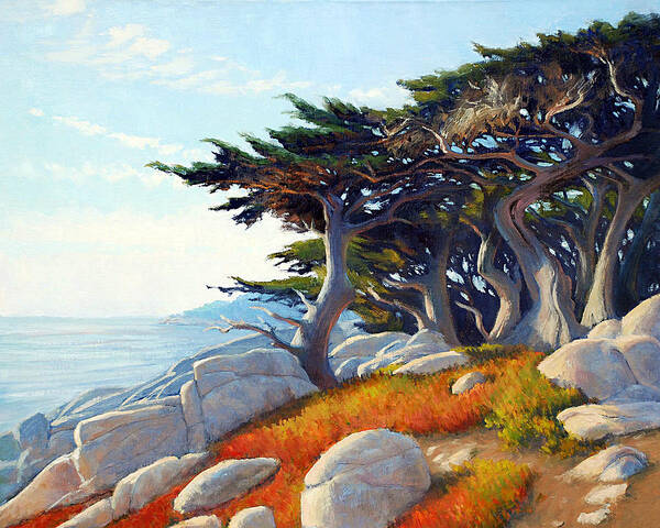 Monterey Cypress Poster featuring the painting Monterey Cypress by Armand Cabrera