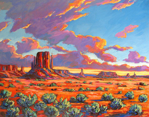Baker Poster featuring the painting Monument Valley Sunset by Patty Baker