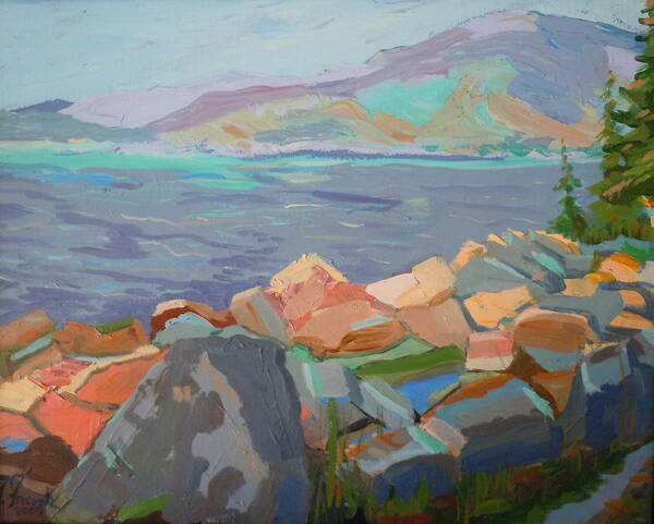 Landscape Poster featuring the painting Mt. Desert from Schoodic Point by Francine Frank