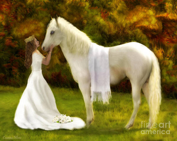 Bride And White Horse Poster featuring the painting My King Is Coming by Constance Woods