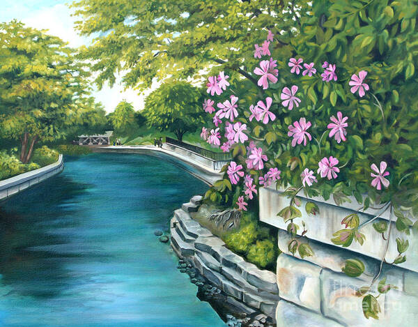 Landscape Poster featuring the painting Naperville Riverwalk by Debbie Hart