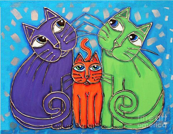 Neon Poster featuring the painting Neon Cat Trio #1 by Cynthia Snyder