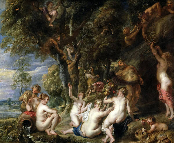 Peter Paul Rubens Poster featuring the painting Nymphs and Satyrs by Peter Paul Rubens