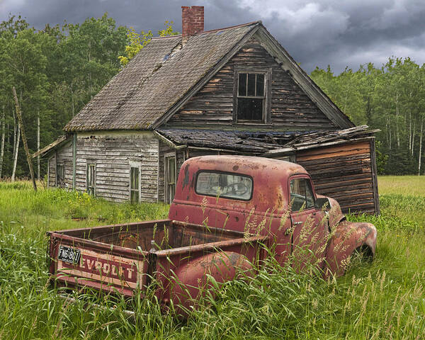 Composite Poster featuring the photograph Old Abandoned Homestead and Truck by Randall Nyhof