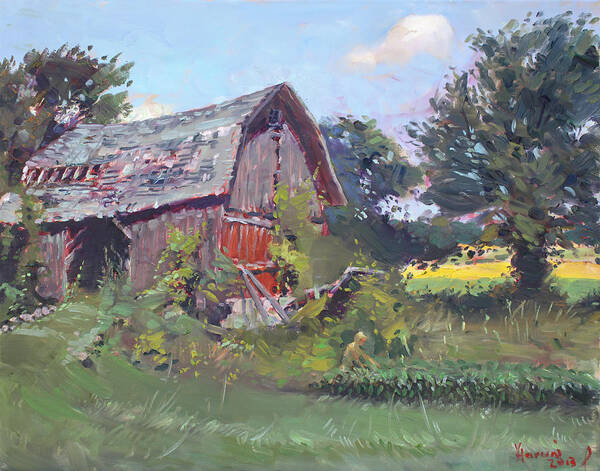 Old Barns Poster featuring the painting Old Barns by Ylli Haruni