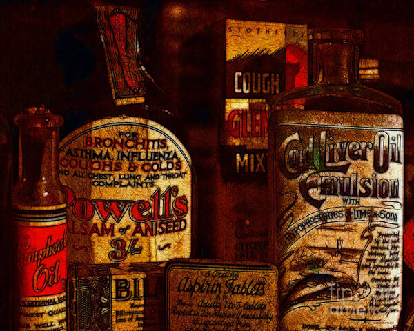 Medicine Poster featuring the photograph Old Pharmacy Bottles - 20130118 v2b by Wingsdomain Art and Photography