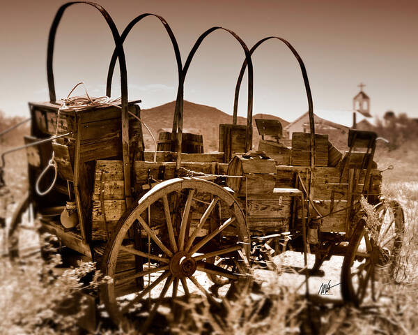 Old Poster featuring the photograph Old West Covered Wagon - Arizona by Mark Valentine