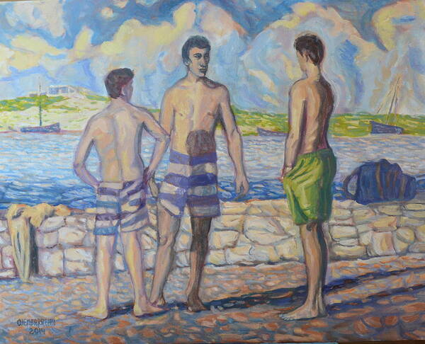 Figures By The Sea Poster featuring the painting Once Upon A Time by Enrique Ojembarrena