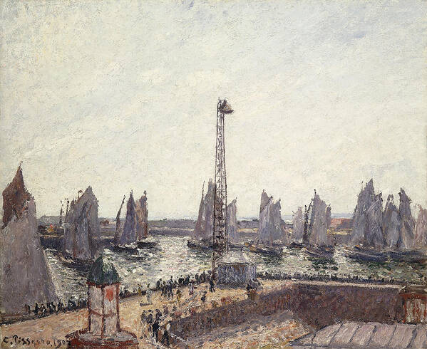 Boat Poster featuring the painting Outer Harbor and Cranes Le Havre by Camille Pissarro