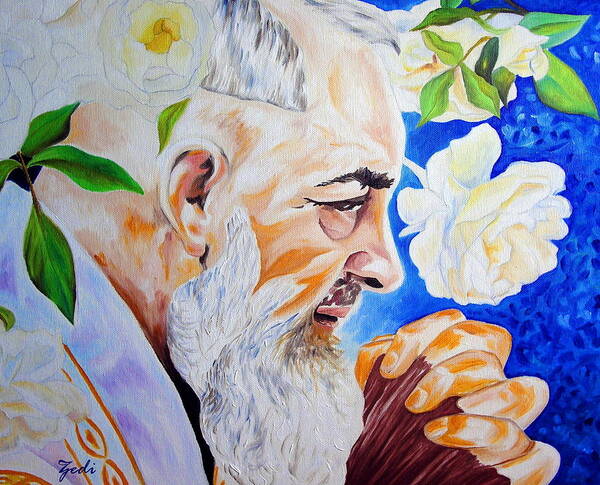 Ze Di Poster featuring the painting Padre Pio by - Zedi -