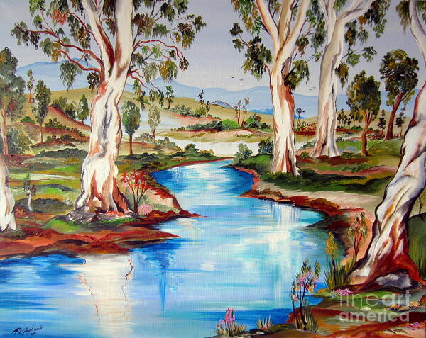 Australia Poster featuring the painting Peaceful River In The Australian Outback by Roberto Gagliardi