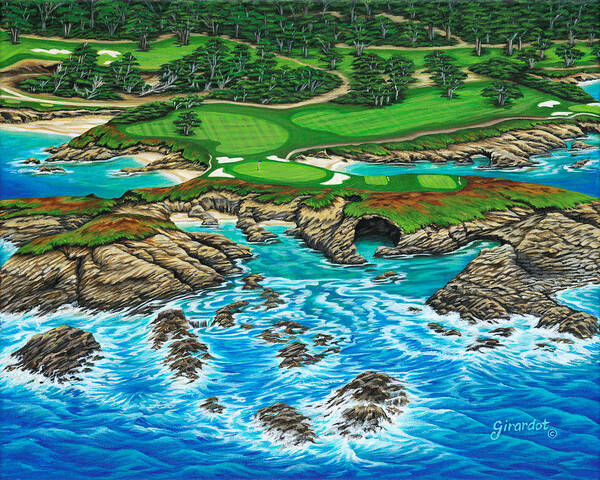 Ocean Poster featuring the painting Pebble Beach 15th Hole-North by Jane Girardot