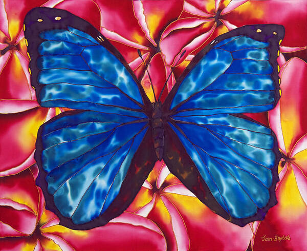Frangipani Flower Poster featuring the painting Blue Morpho Butterfly by Daniel Jean-Baptiste