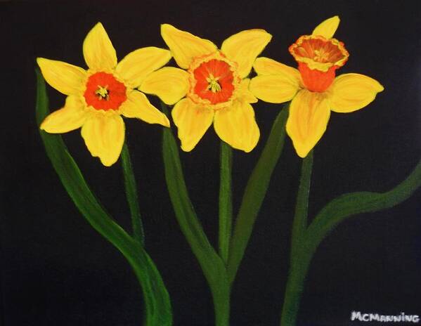 Yellow And Orange Daffodil Flowers Art Prints Poster featuring the painting Pinwheels by Celeste Manning