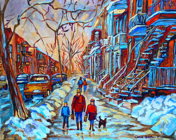 Montreal Poster featuring the painting Plateau Montreal Street Scene by Carole Spandau