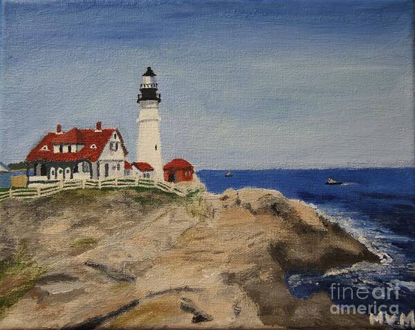 Lighthouse Poster featuring the painting Portland Head Lighthouse in Maine by Marina McLain