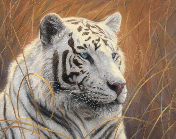 Tiger Poster featuring the painting Portrait White Tiger 2 by Lucie Bilodeau