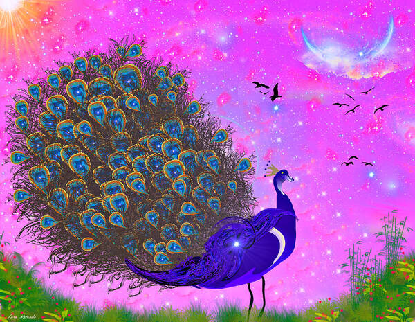 Peacock Poster featuring the digital art Prissy Peacock by Lora Mercado