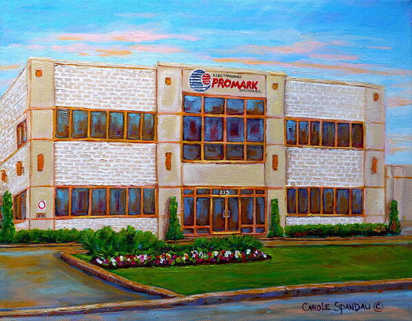 Promark Electonics Poster featuring the painting Promark Electronics 215 Voyageur Street Pointe Claire Montreal Scene by Carole Spandau