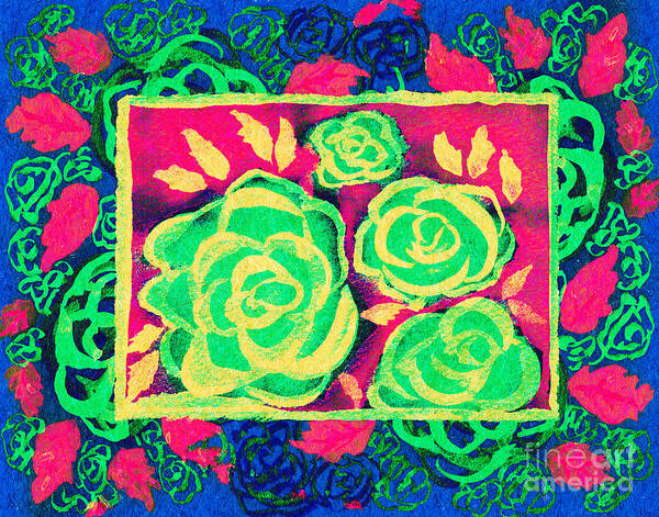 Psychedelic Roses Poster featuring the mixed media Psychedelic Roses - Spring by Beverly Claire Kaiya