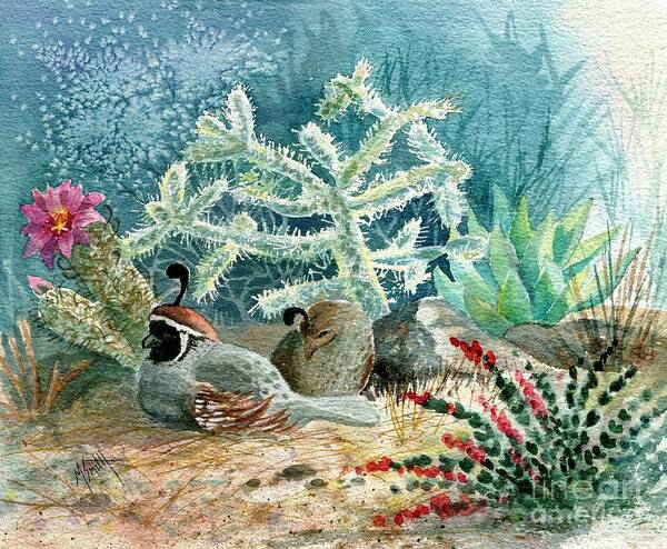 Gambel's Quail Poster featuring the painting Quail at Rest by Marilyn Smith