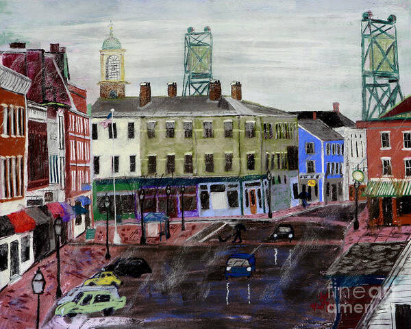 Market Square Poster featuring the pastel Rainy Day on Market Square by Francois Lamothe