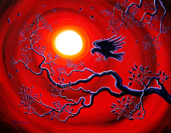 Crow Poster featuring the painting Raven in Ruby Red by Laura Iverson