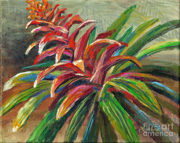 Tropical Flowers Poster featuring the painting Red Bromiliad by Lou Ann Bagnall