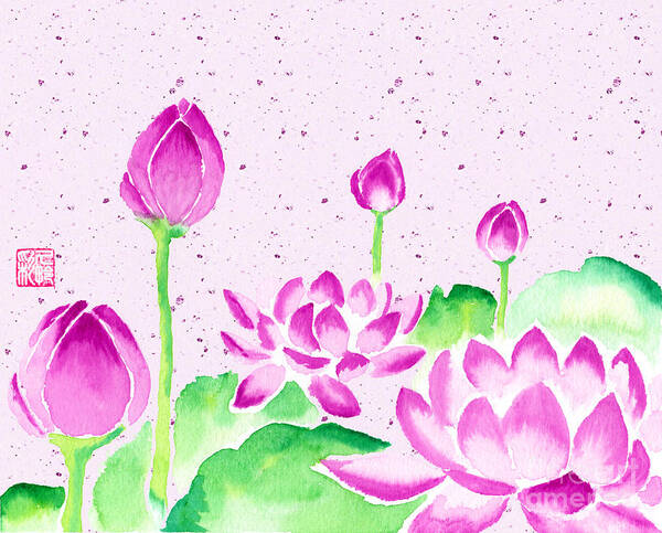 Waterlily Poster featuring the painting Red Waterlilies Watercolor Painting by Beverly Claire Kaiya