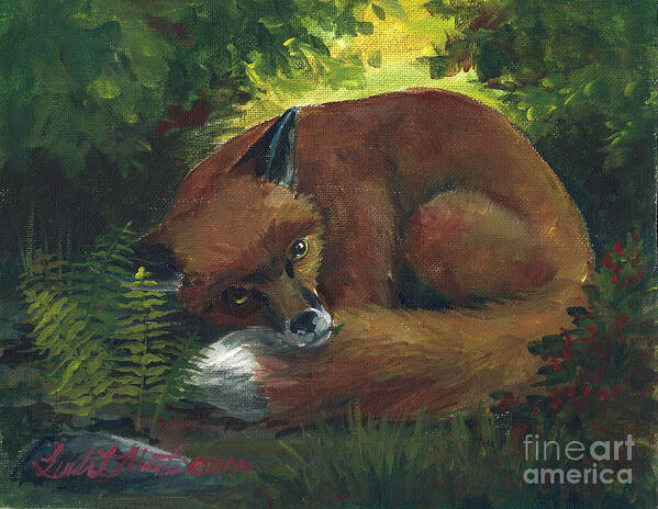 Red Fox Poster featuring the painting Resting Red Fox by Linda L Martin