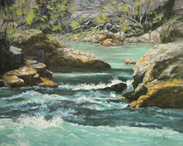 Landscape Poster featuring the painting River Rocks by Karen Ilari