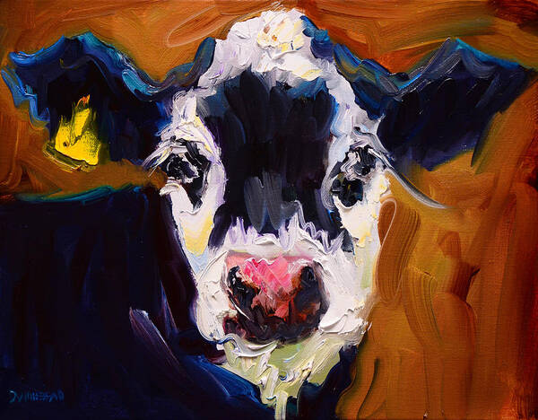 Cow Art Oil Painting Diane Whitehead Farm Animal Poster featuring the painting Salt and Pepper Cow 2 by Diane Whitehead