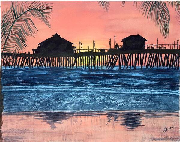 Tropical Poster featuring the painting SD Dock at Sunset by Kathy Przepadlo