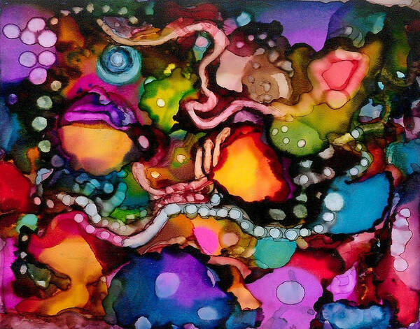 Alcohol Ink Art Poster featuring the drawing Sea Jewels by Liz Evensen