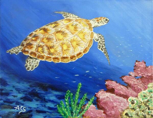 Sea Turtle Poster featuring the painting Sea Turtle by Amelie Simmons