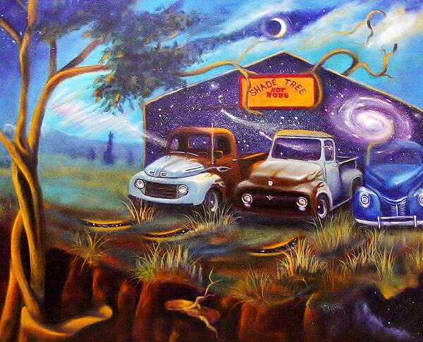 Pick Up Trucks Poster featuring the painting Shade Tree Hot Rods by Sherry Strong
