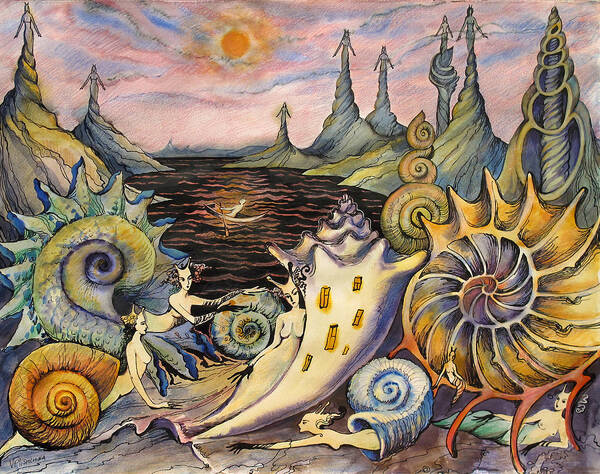 Fantasy Poster featuring the painting Snail City by Valentina Plishchina