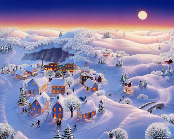 Winter Landscapes Poster featuring the painting Snow Covered Village by Robin Moline