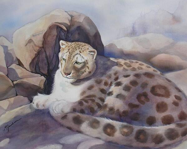Snow Leopard Poster featuring the painting Snow Leopard by Marilyn Jacobson