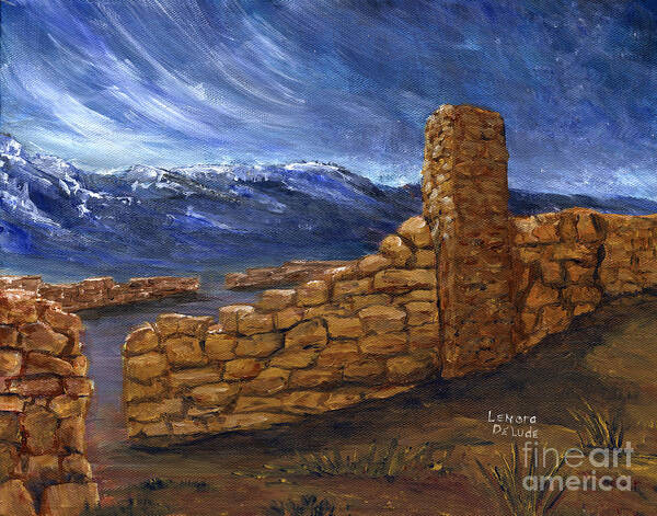 Art Poster featuring the painting Southwestern Night Landscape Rock Ruins by Lenora De Lude