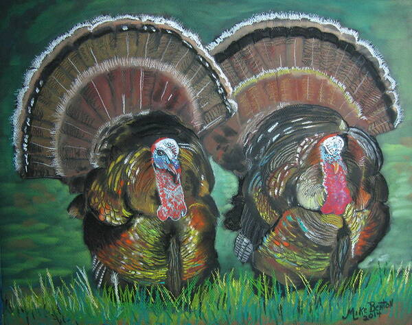 Wild Turkeys Poster featuring the pastel Spring Gobblers by Mike Benton