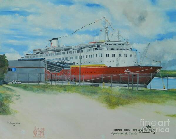 Ship Poster featuring the painting ss Atlantic in Port Canaveral Florida by Kenneth Harris