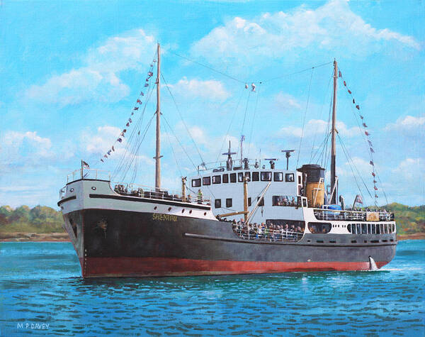 Ship Poster featuring the painting SS Shieldhall on a cruise in the Solent by Martin Davey