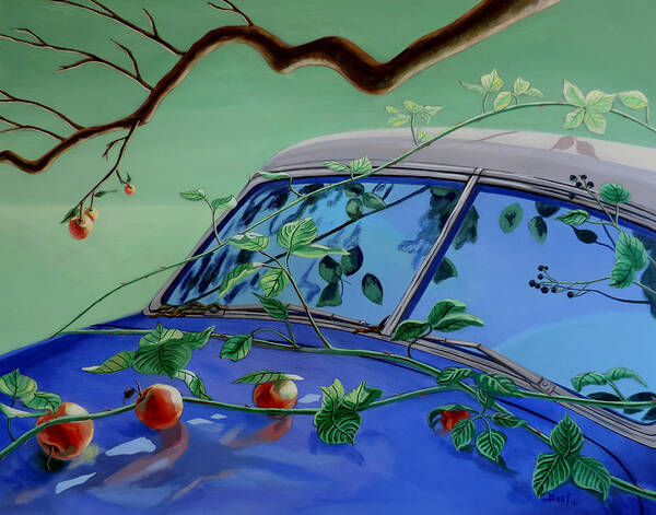 Vintage Car Poster featuring the painting Still Life with Car by Sally Banfill