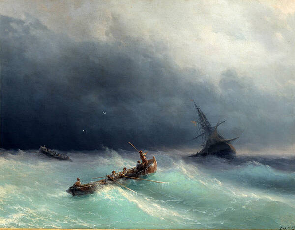  Ivan Konstantinovich Aivazovsky Poster featuring the painting Storm at sea by Ivan Konstantinovich Aivazovsky