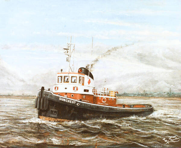 Sun Tug Poster featuring the painting Suncrest a tug on the River Thames London by Mackenzie Moulton