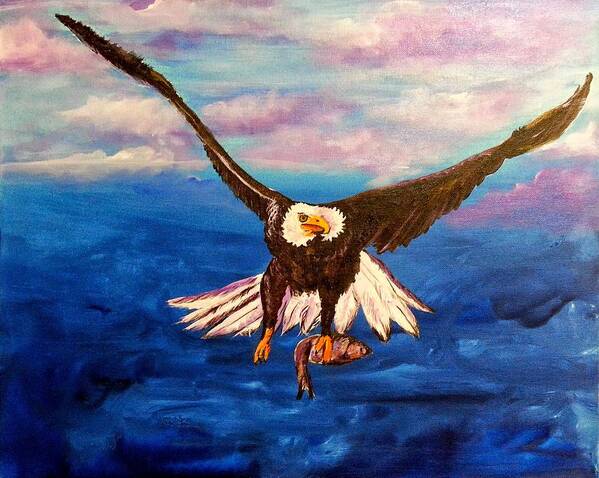 Eagle Paintings Poster featuring the painting Sunday's Catch by Cheryl Nancy Ann Gordon