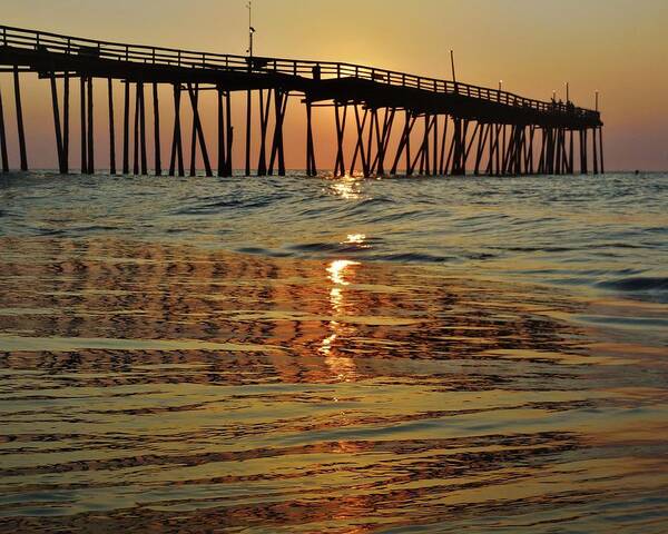 Mark Lemmon Cape Hatteras Nc The Outer Banks Photographer Subjects From Sunrise Poster featuring the photograph Sunrise Reflection Melting avon pier by Mark Lemmon