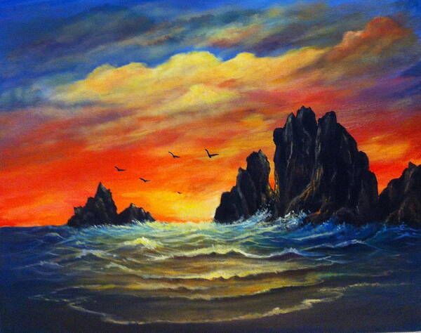 Seascape Poster featuring the painting Sunset 2 by Bozena Zajaczkowska