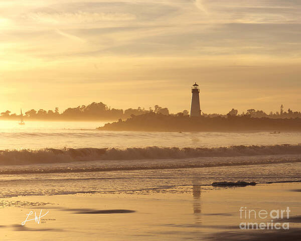 Capitola Poster featuring the photograph Sunset on the Lighthouse in Santa Cruz Harbor by Artist and Photographer Laura Wrede